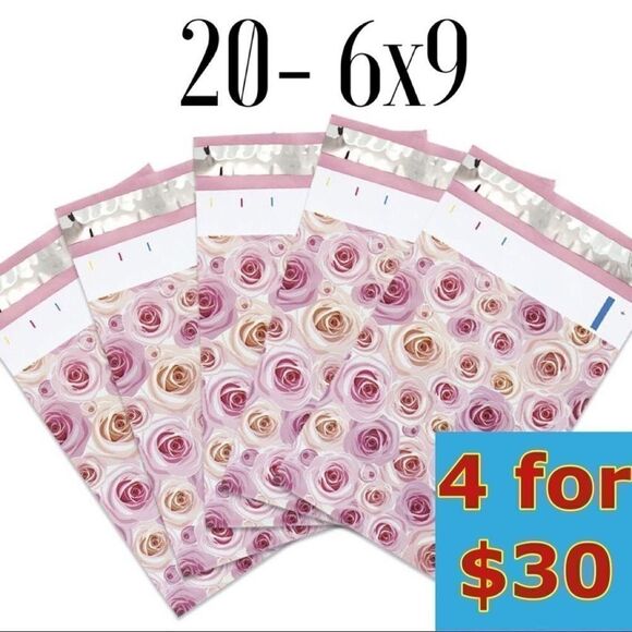20- 6x9 Rose Print Poly Mailers - Picture 2 of 7